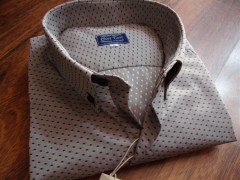 camicia popeline 100% cotone fondo beige con pois marroni