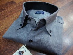 camicia tessuto chevron 100% cotone con contrasti e asole e bottoni neri